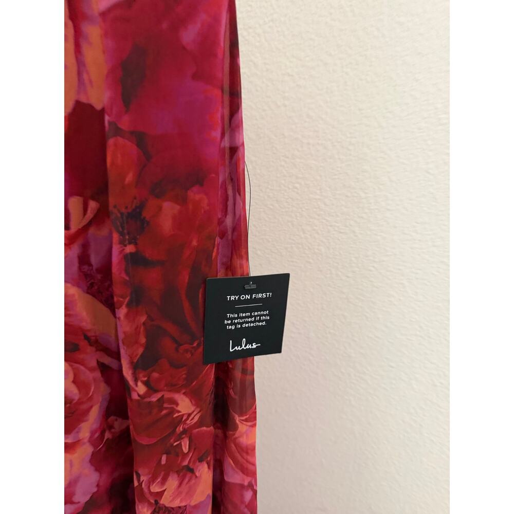 Lulus Beautiful Soul Burgundy Floral Print Twist-Front Maxi Dress S - Picture 8 of 10